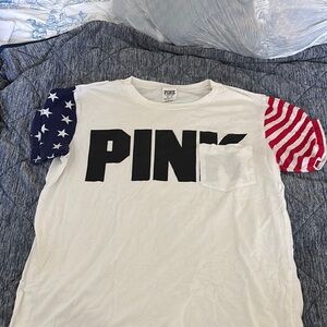 PINK Victoria's Secret Red and Blue Short Sleeve Tee
